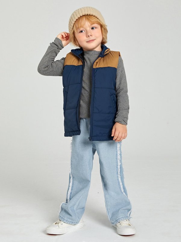 Toddler Boys Contrast Panel Zipper Vest Puffer Coat SHE