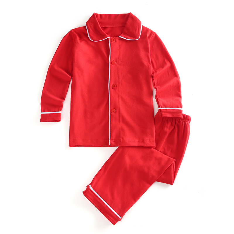 100% Cotton Navy Solid Color Boys Girls Sleepwear Button Family Siblings Matching Children Christmas Ruffle Kids Pajamas 220426