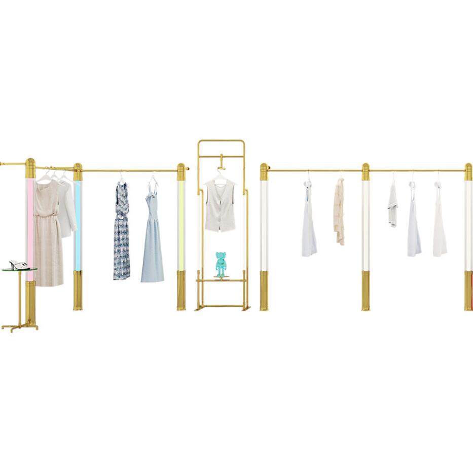 Women's clothing rack Commercial Furniture gold light-emitting band lamp acrylic wall show combination racks landing cloth store display shelf