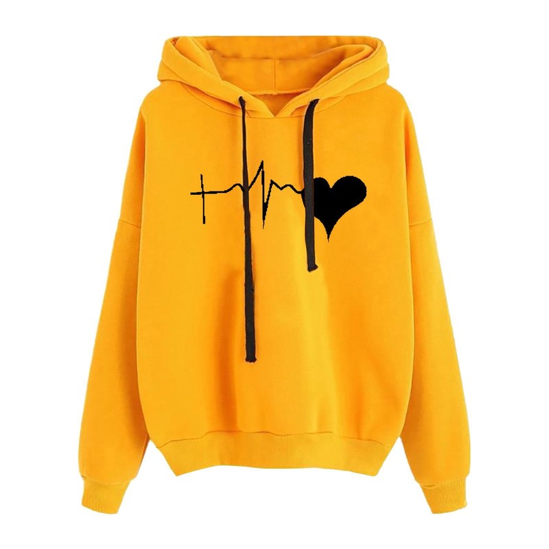 Autumn Spring Sweatshirt Women Cartoon Heartbeat Printing Hoodie Longsleeved Loose Vintage Sweater sudaderas para mujer 220816