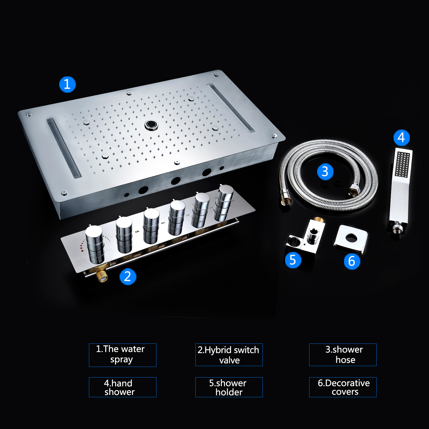 Bathroom Ceiling LED Shower Set Embedded Mounted Rainfall Waterfall Massage Big ShowerHead Panel Thermostatic Mixer Faucets