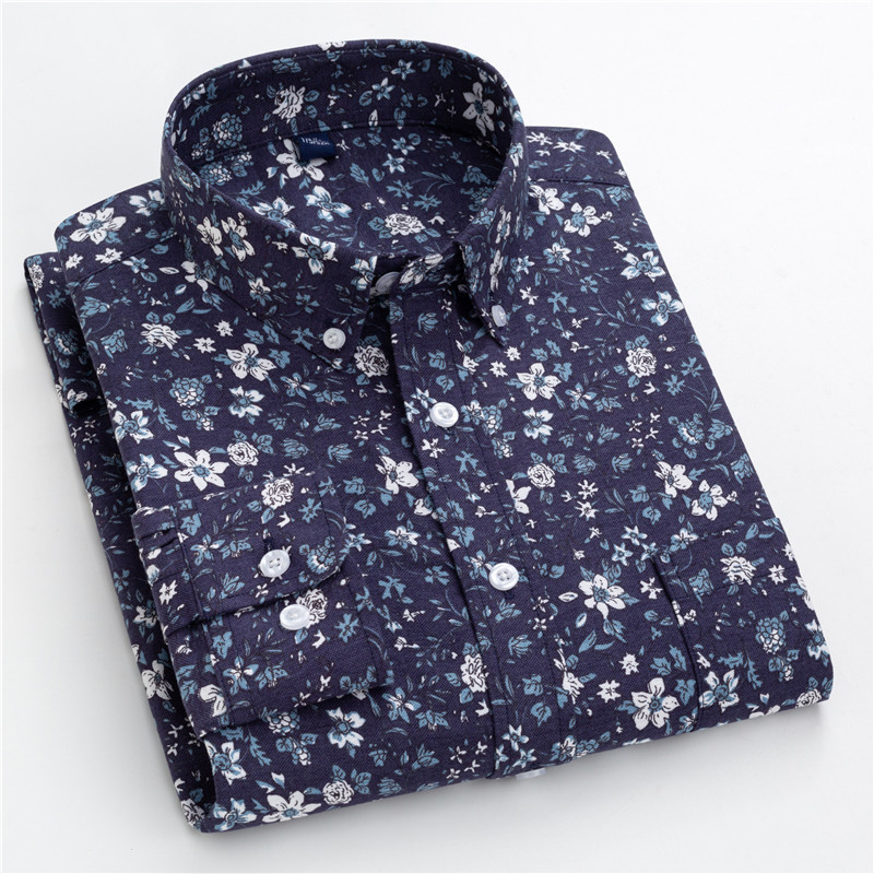 Plus Size 7xl Cotton Oxford Shirt for Men Long Sleeve Print Business Mens Casual Shirts Floral Regular Fit Fashion With Pocket 220322