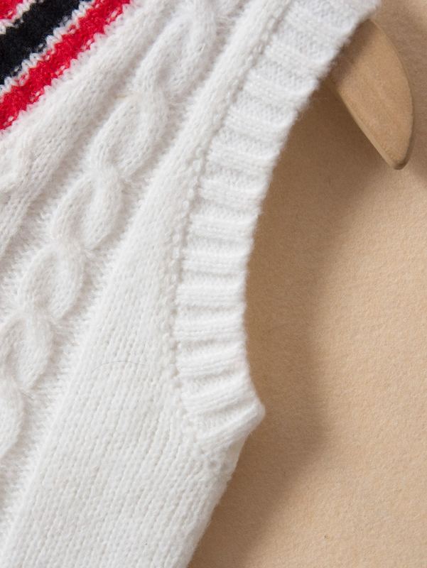 Toddler Boys Striped Trim Cable Knit Cricket Sweater Vest SHE