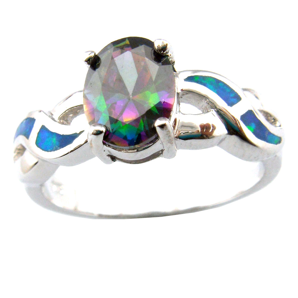 fashion opal ring mystic rainbow stone ring