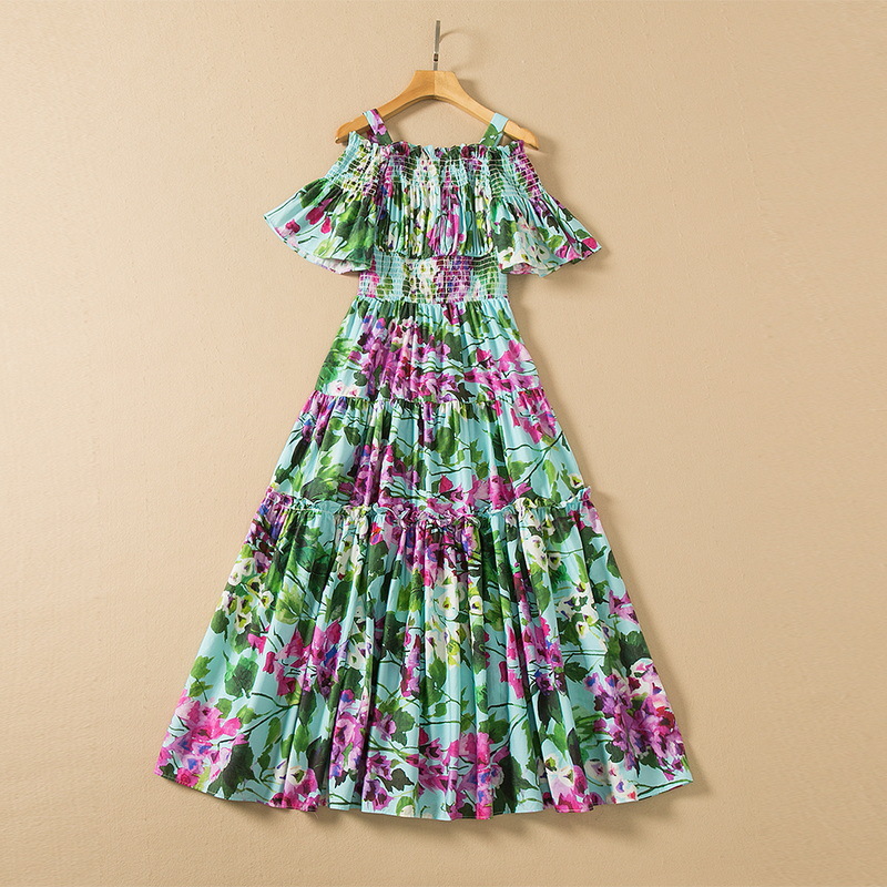 European and American women' wear spring 2022 new The horn sleeve One word led Floral print Fashion pleated cotton dress, Green
European and American women' wear spring 2022 new The horn sleeve One word led Floral print Fashion pleated cotton dress, Green