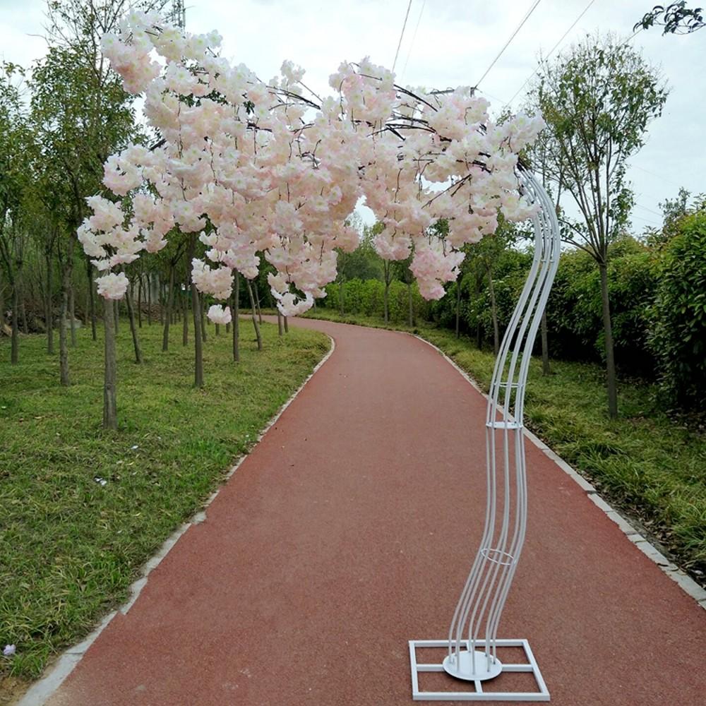 2.6M height silk Artificial Cherry Blossom Tree road lead Simulation Cherry Flower with Iron Arch Frame For Wedding mall party Props