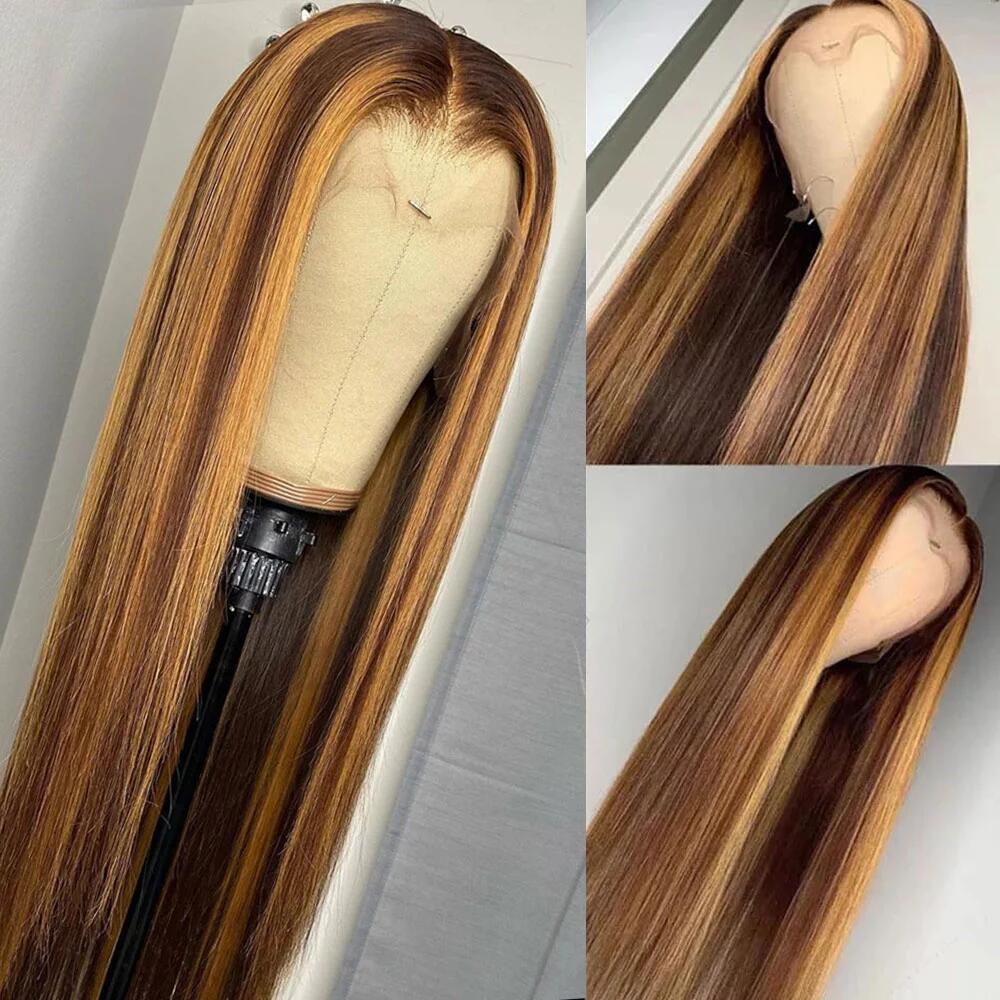 Highlight Wig Human Hair Honey Blonde Transparent Lace Wigs Remy Middle Part Brazilian Bone Straight Lace Front ombre for black women DIVA2