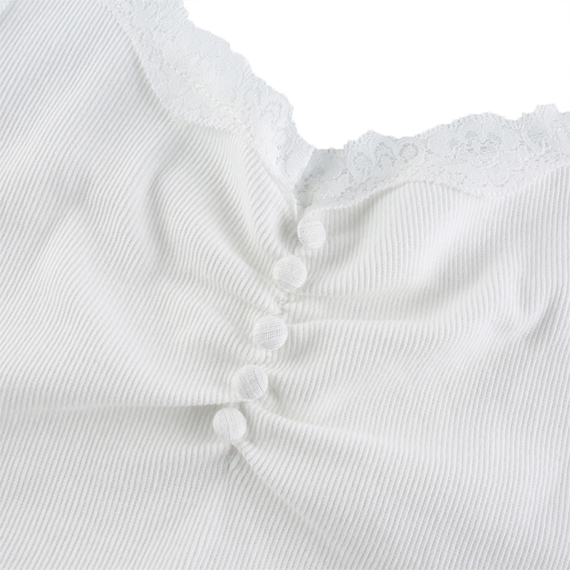 Streetwear Lace Patchwork Summer White Tank Top Women Home Y2K Fashion Leisure Outfit Basic Casual Crop Tops Kawaii Clothes 220607