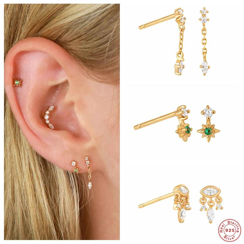 Stud Aide 925 Sterling Silver Oval White Zircon Charm Chain Earrings For Women Green Crystal Star Pendant Piercing Ear StudsStud 
Stud Aide 925 Sterling Silver Oval White Zircon Charm Chain Earrings For Women Green Crystal Star Pendant Piercing Ear StudsStud