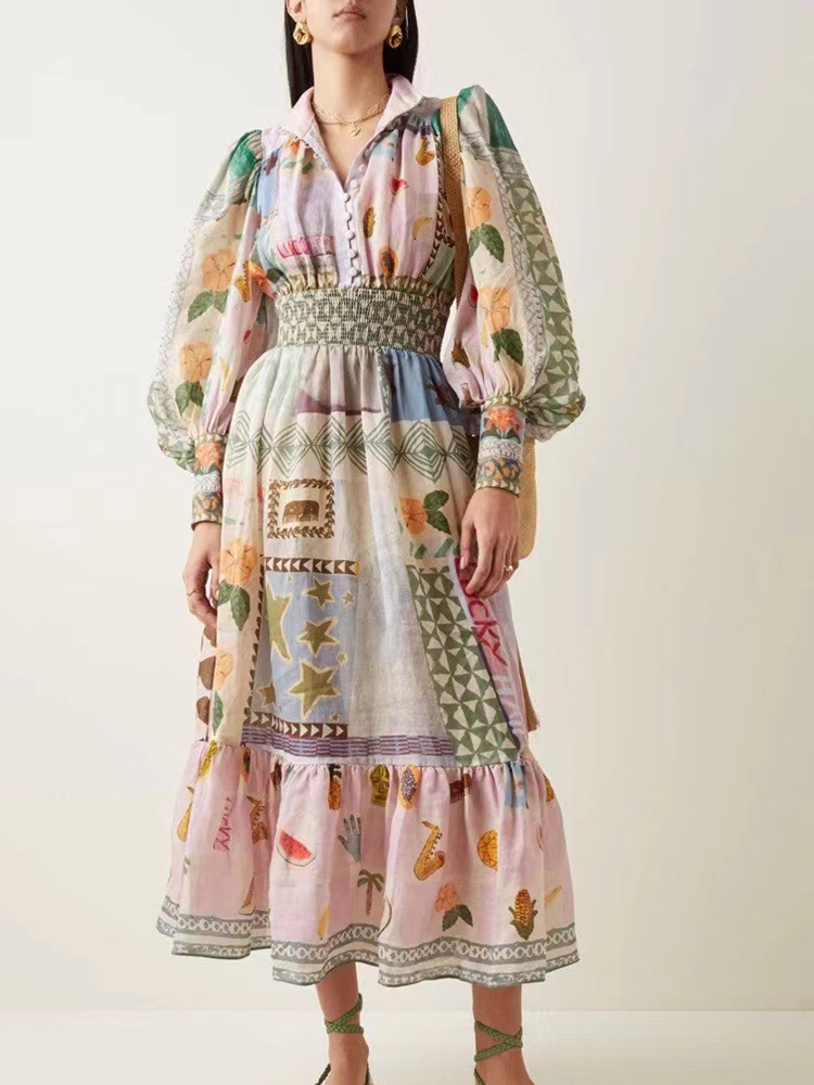 Fashion Designer Spring Vintage Long Dress Women Single Breasted Lantern Sleeve Letter Printed Holiday Dresses 220721, Blue
Fashion Designer Spring Vintage Long Dress Women Single Breasted Lantern Sleeve Letter Printed Holiday Dresses 220721, Blue