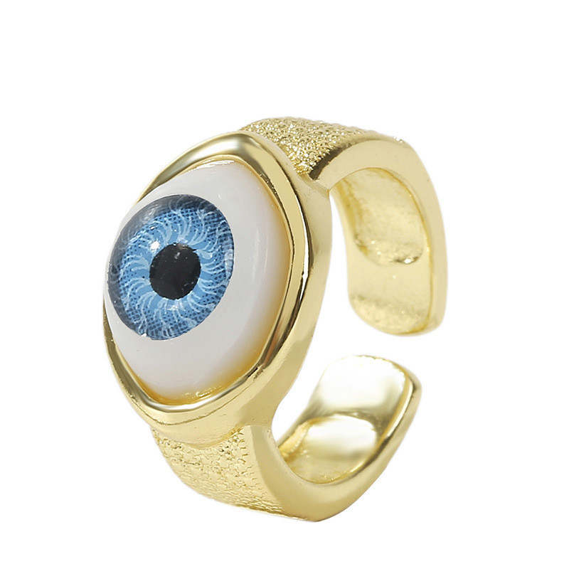 Trend Electroplating Gold Color Preservation Glass Eyes Open Jane European Personality Fashion Ring Female Jewelry CX220318