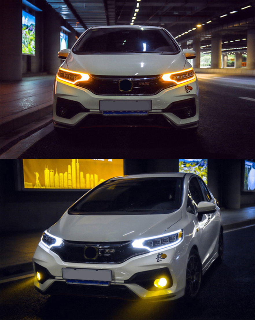 Auto LED Front Lights For Honda Fit Jazz 2014-20 19 LED Turn Signal Dynamic Head Lamp DRL Driving Headlights