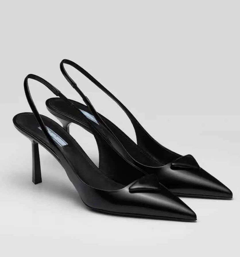 Dress Shoes Luxury Brands 2023 designer Sandal High Heels Low Heel Black Brushed Leather Slingback Pumps Black White Patent Leathers 35-40
