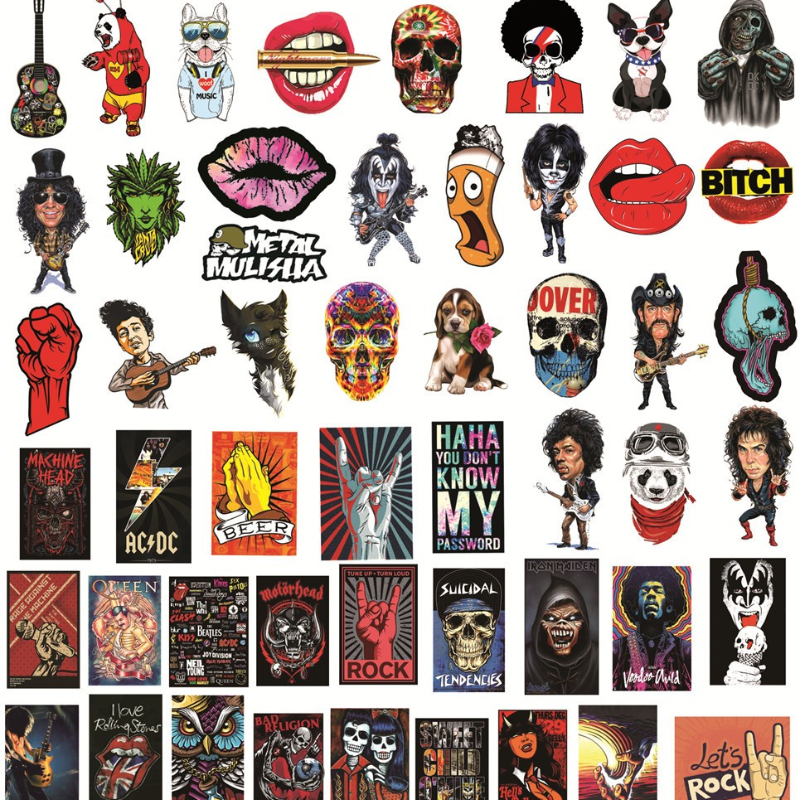 50Pcs/Lot Vintege Rock and Roll Stickers Rock Band PunkRock Hip Hop Rap graffiti Sticker for DIY Luggage Laptop Skateboard Motorcycle Bicycle Decals