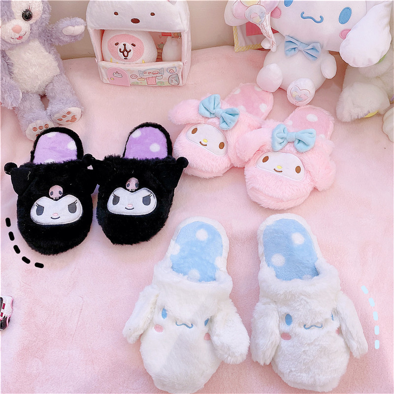japanese anime slipper cartoon warm plush home shoes kuromied flat nonslip indoor slippers gifts for girl autumn spring pink