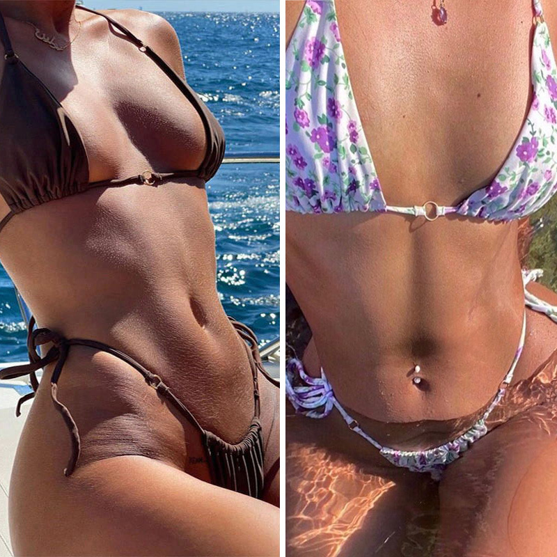 Sexy Bikini Solid Swimsuit Tanga Biquini Micro Set Hollow Out Swimwear Bathing Suit Women Thong s 220611