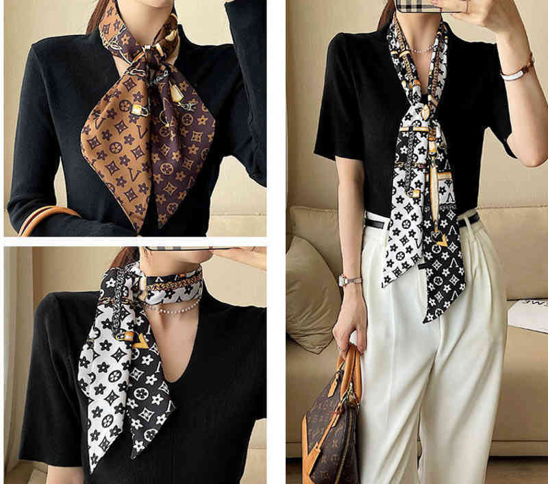 Designer Silk Head Scarf Vintage Letter Edge Printing Versatile Scarf Hair Band Decoration Womens Long Small Silk Scarf Temperament Fluttering Style Woman 
Designer Silk Head Scarf Vintage Letter Edge Printing Versatile Scarf Hair Band Decoration Womens Long Small Silk Scarf Temperament Fluttering Style Woman