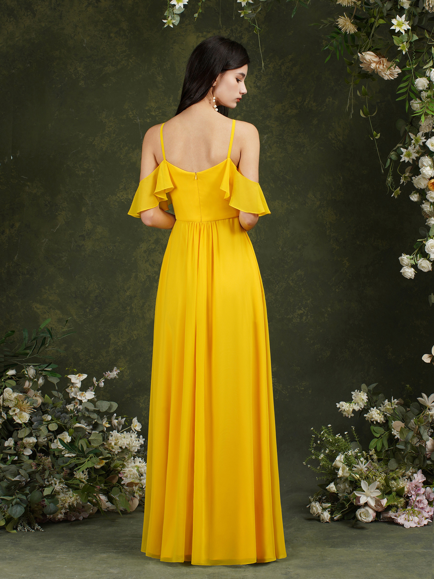 Fashion Yellow Chiffon Bridesmaid Dress A Line Long Maid Of Honor Gown Summer Wedding Custom Made BM3107
