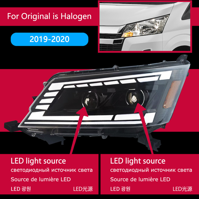 LED Front Head Lights For Toyota Hiace 20 19-2022 DRL Replacement Daytime Headlights LED Turn Signal Light