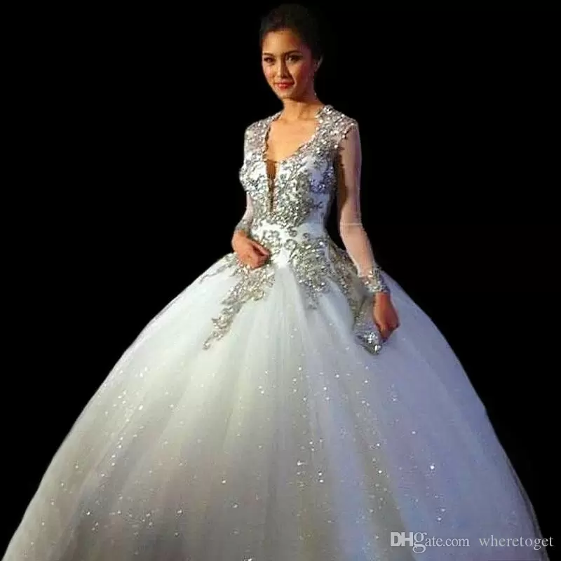 Quinceanera White Dresses Backless Beaded Lace Applique Long Sleeve Ball Gown Vestidos