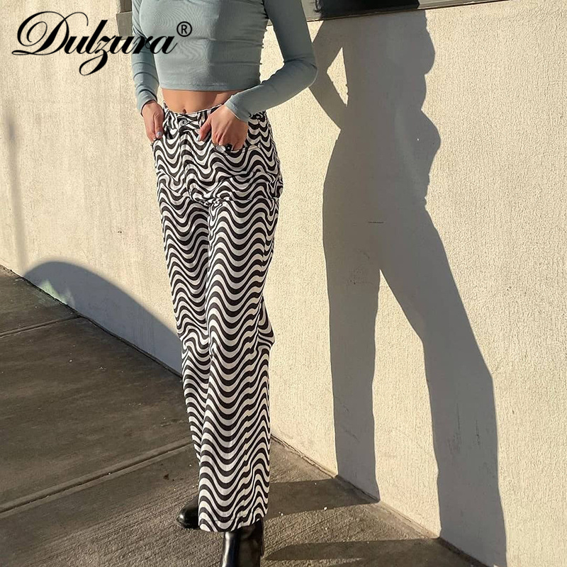 Dulzura Ripple Print Women High Waist Wide Leg Pants Jeans Loose Streetwear Casual Fashion Summer Clothes Bottoms Trousers 220325