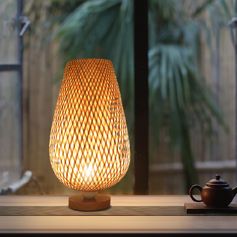 Vintage Bamboo handicraft Table Lamps Handmade bedroom bedside desk lights living room decor warm bamboo wood lamp