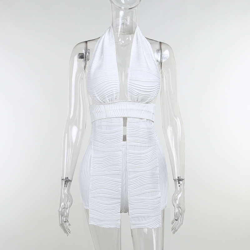 Adogirl Sexy Halter Backless Crop Top Shorts Two Piece Set Solid Women Summer Sexy Club Matching Y2k Outfits 220602