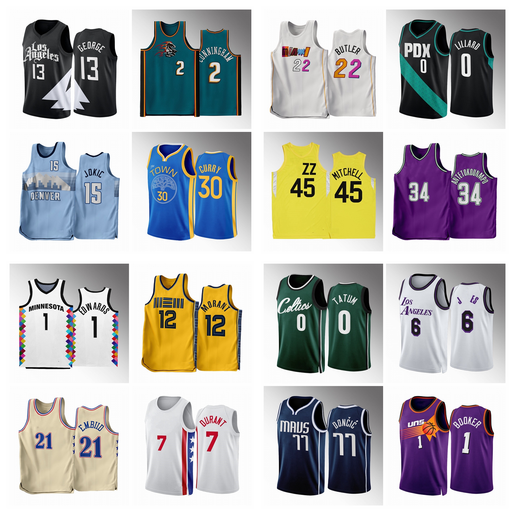 22-23 City Jersey Davis Tatum Edwards Curry Antetokounmpo Drozan Ball Doncic Butler Adebayo Rose Young Harden Irving Durant Morant FOX George Leonard Cunningham, Choose same as photo
22-23 City Jersey Davis Tatum Edwards Curry Antetokounmpo Drozan Ball Doncic Butler Adebayo Rose Young Harden Irving Durant Morant FOX George Leonard Cunningham, Choose same as photo