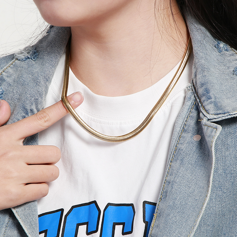 Huge 8mm 24'' Fashion Flat Snake Chains Necklace For Women Men Stainless Steel DIY Jewelry Silver/ Gold/ Rose Gold/ Black