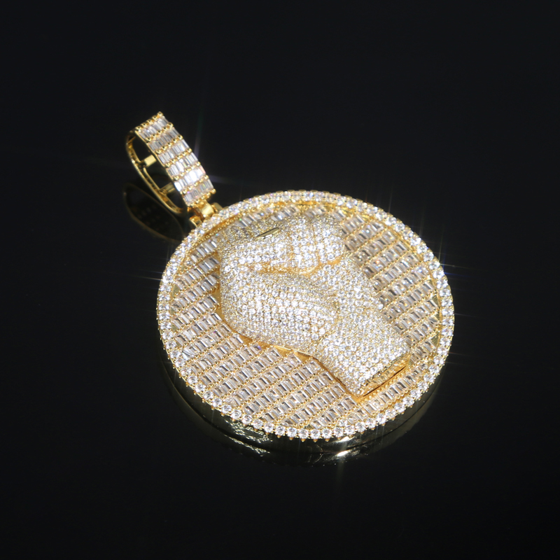 Iced out big round Fist pendant with full cz stone paved hip hop cuban chain necklace for women men punk styles hand jewelry wholesale