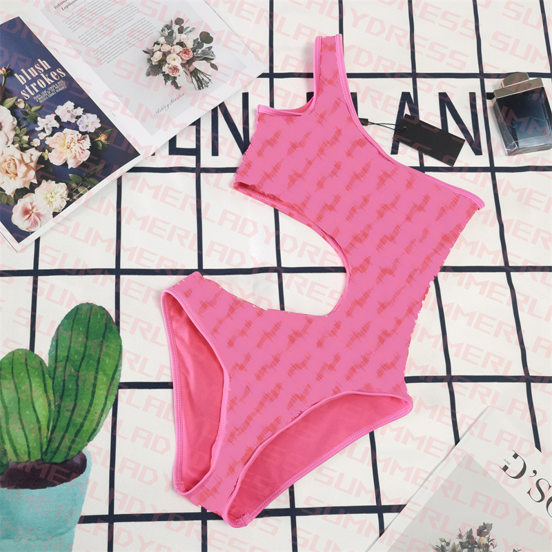 Sexy Hollow One Piece Swimwear Single Shoulder Strap Bikinis Quick Dry Swimsuit Women Letter Printed Bathing Suit, Pink
Sexy Hollow One Piece Swimwear Single Shoulder Strap Bikinis Quick Dry Swimsuit Women Letter Printed Bathing Suit, Pink
