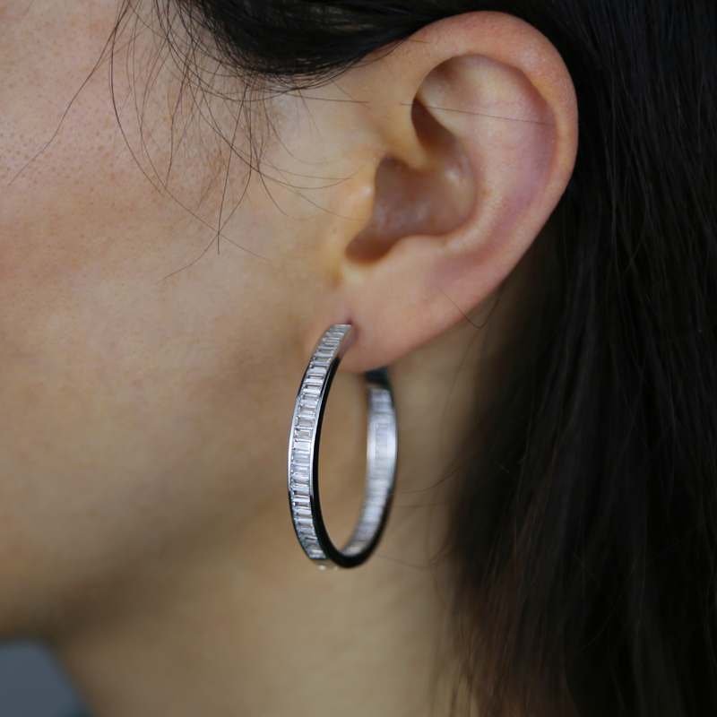 New Styles 37mm Round Cubic Zircon Hoop Earring With Gold Silver Plated engagement Wedding Earrings For Women Lady Luxury Jewelry Wholesale