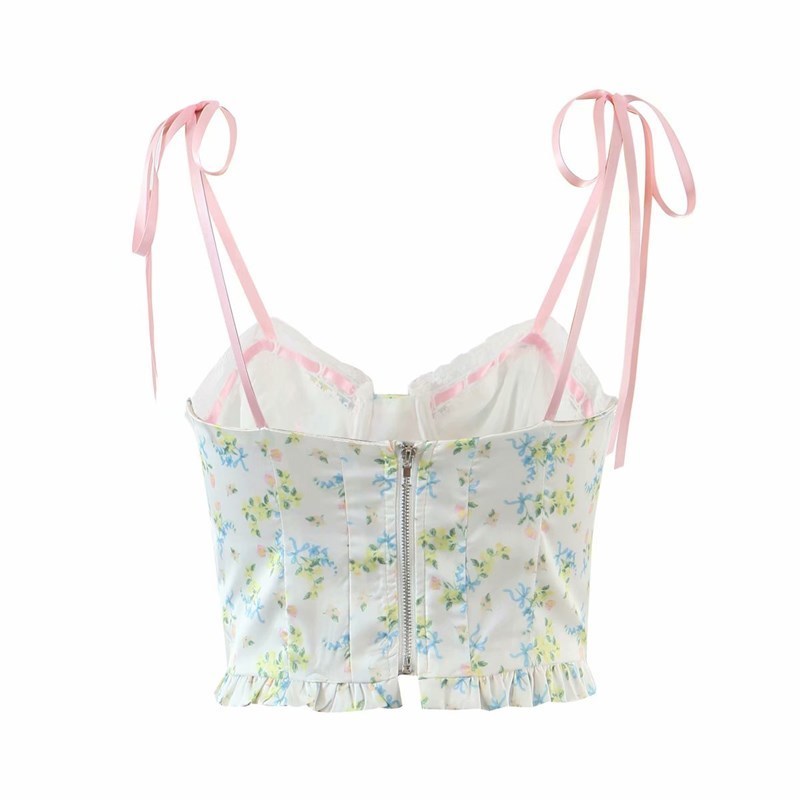 fashion summer sexy mesh stitching floral print camis short vest bottoming crop tops for women 220316