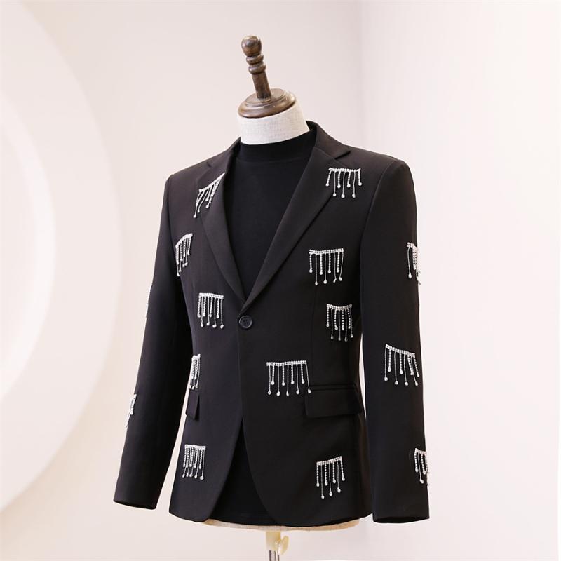 Men' Suits & Blazers Bar Stage Concert Male Singer Rhinestones Tassel Black Single Button Chains Fringes Slim Fit Tuxedo Coat Host BlazersM
Men' Suits & Blazers Bar Stage Concert Male Singer Rhinestones Tassel Black Single Button Chains Fringes Slim Fit Tuxedo Coat Host BlazersM