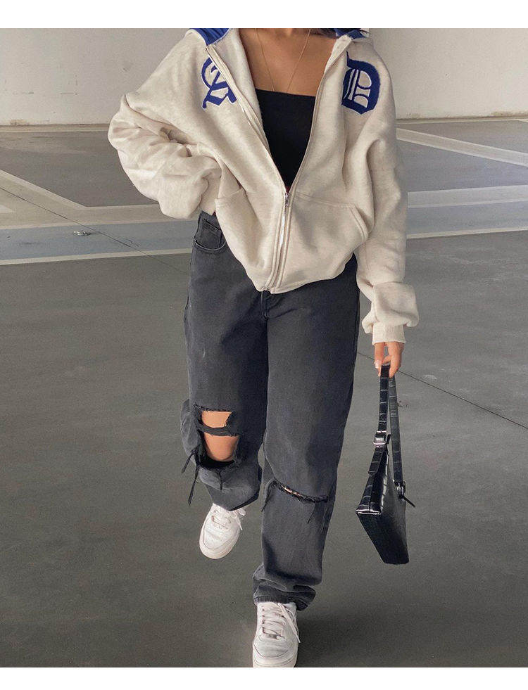 Streetwear Y2k Tops Letter Print Grunge Goth Oversized Zip-Up Hoodies Streetwear Harajuku Hip-hop Kawaii Women Sweatshirts 220817