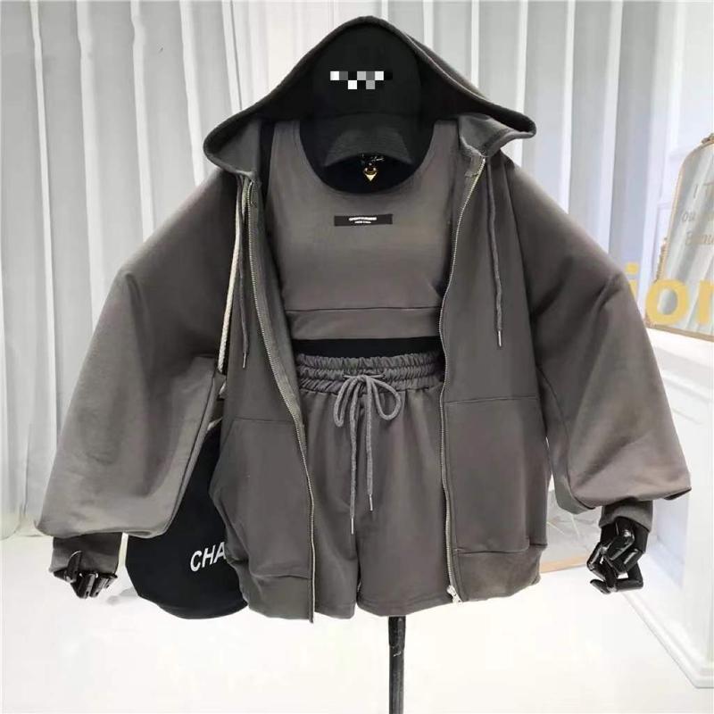 Women's Tracksuits Three 3 Piece Sets Women Vest Drawstring Shorts Hooded Zipper Jacket Sportswear Suits Female Solid Sports Hoodie
Women's Tracksuits Three 3 Piece Sets Women Vest Drawstring Shorts Hooded Zipper Jacket Sportswear Suits Female Solid Sports Hoodie