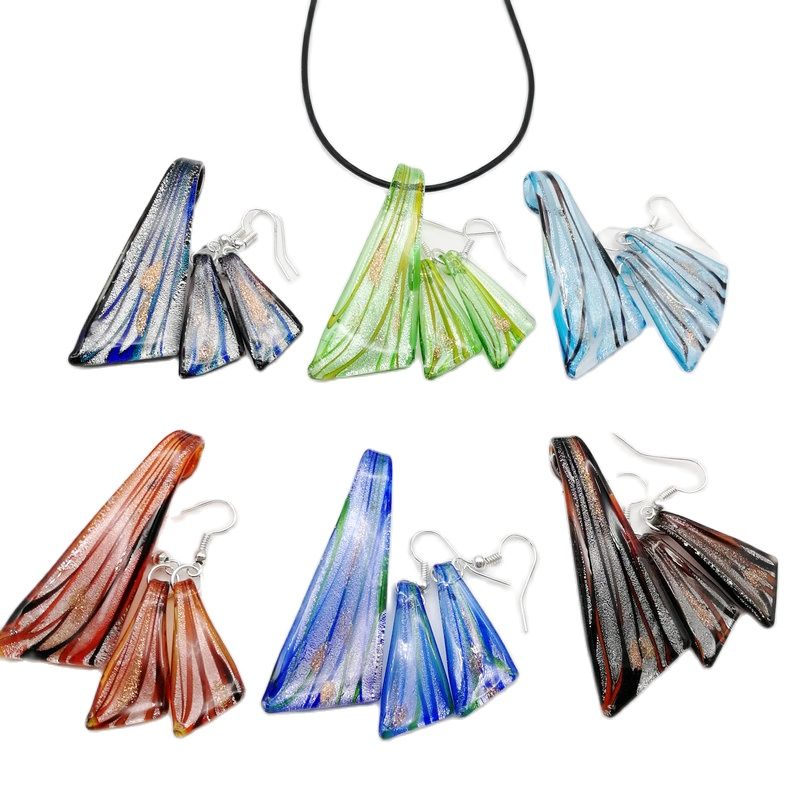 6 Set Mix colors Stylish Knife Shapes Necklaces Earrings Jewelry Set Available Murano Lampwork Glass Fashion Ethnic beach