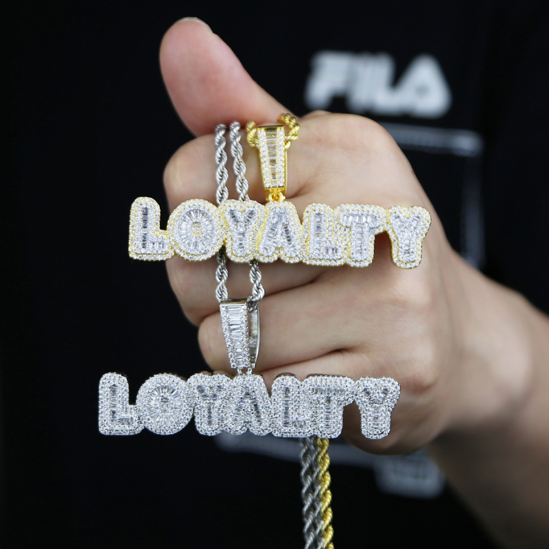 Hip Hop Iced Out Bling necklace 5A Cubic Zircon Full Cz Paved Letters Loyalty Necklaces Pendant Fit Cuban Rope Chain Men Cool Jewelry