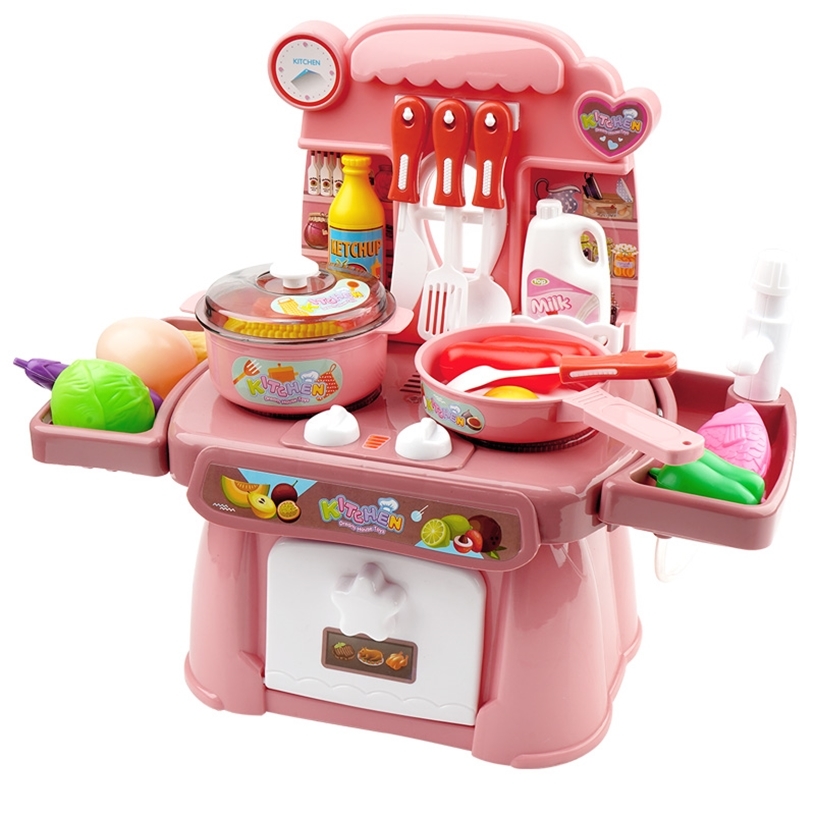 

Kitchen Toys Imitated Chef Light Music Pretend Cooking Food Play Dinnerware Set Safe Cute Children Girl Toy Gift Fun Game GYH 220420