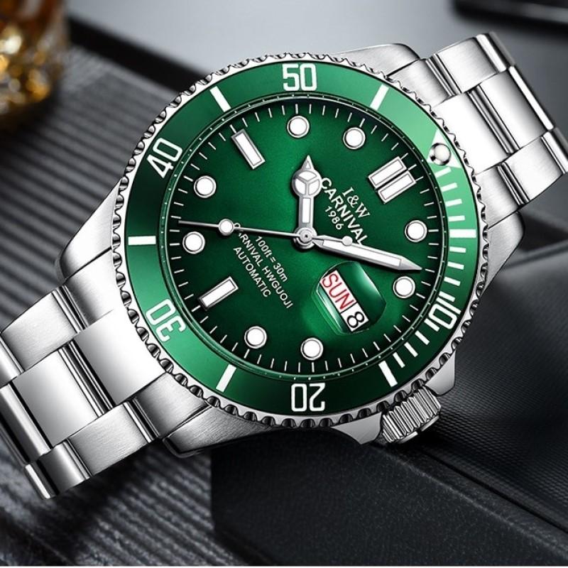 Wristwatches CARNIVAL Swimming Automatic Watch Men Water Ghost Series Sport Sapphire Glass Double Calendar Luminous Mechanical Watches, Silver green
Wristwatches CARNIVAL Swimming Automatic Watch Men Water Ghost Series Sport Sapphire Glass Double Calendar Luminous Mechanical Watches, Silver green
