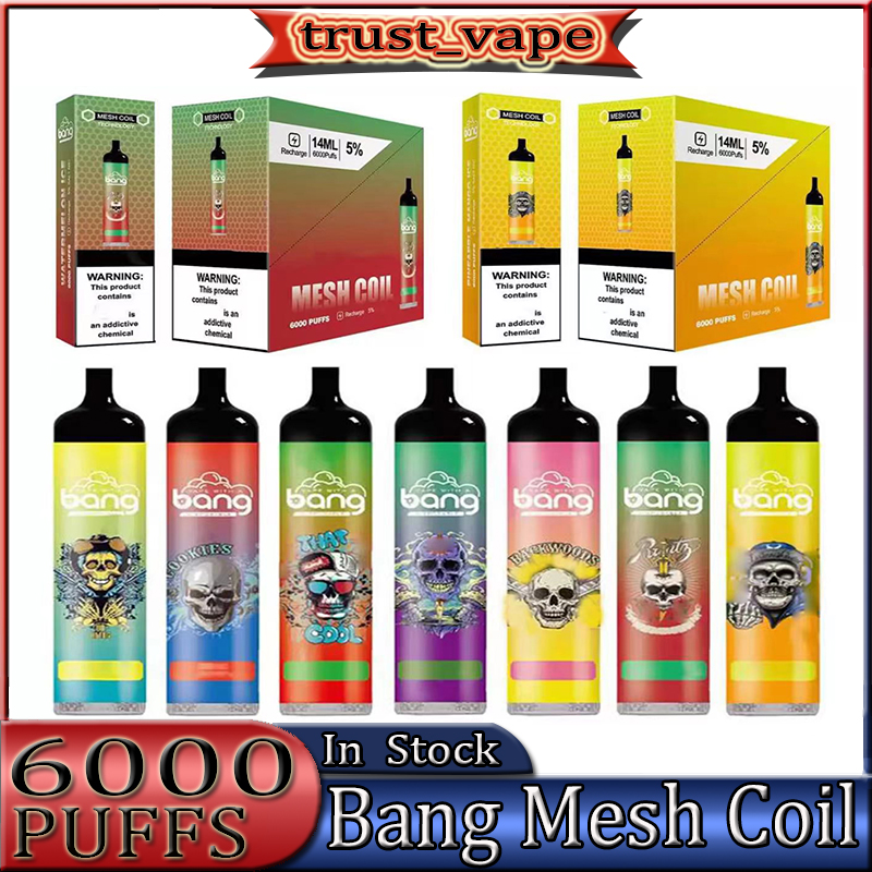 Original Bang Mesh Disposable E cigarette Device Pod Kit 6000 Puffs 850mAh Rechargeable Battery Prefilled 14ml Coil Cartridge Vape Stick Pen VS SWITCH
Original Bang Mesh Disposable E cigarette Device Pod Kit 6000 Puffs 850mAh Rechargeable Battery Prefilled 14ml Coil Cartridge Vape Stick Pen VS SWITCH