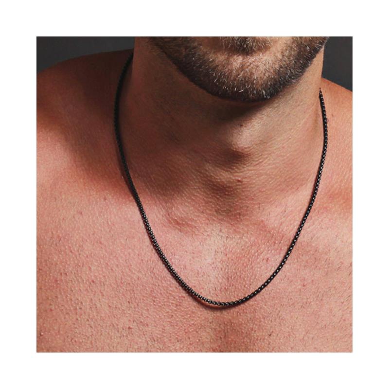 Classic 2mm Black Box Chain Necklace Men Titanium Steel For Jewelry
