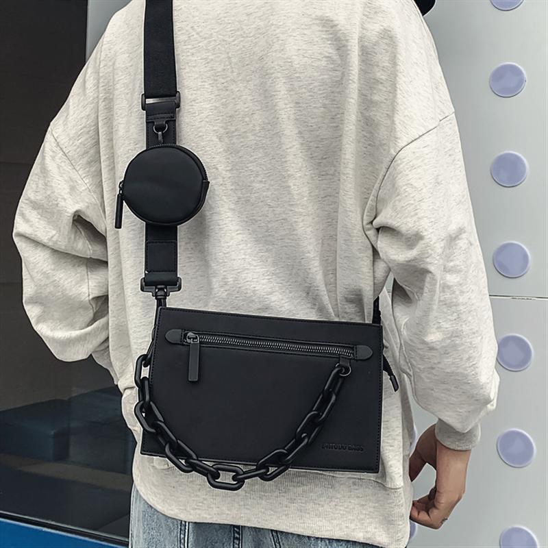 Fashionable bags wholesale chain shoulder boys personality all-match men's crossbody bag trend Zipper Mobile phone pocket ID slot