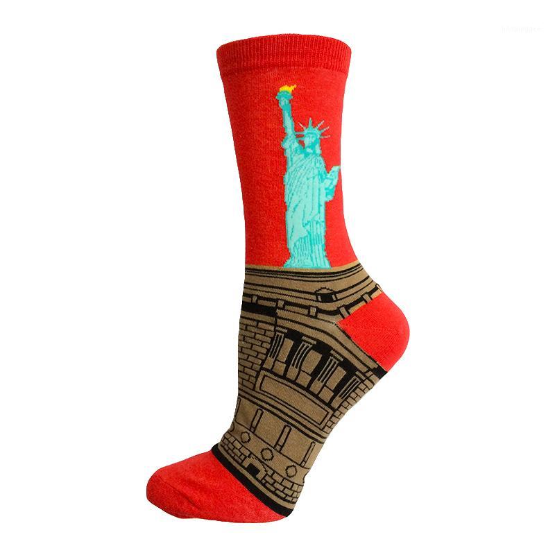 

Wholesale- Men And Women Sox Statue Of Liberty Novelty Casual Art Short Sock MH17, Red