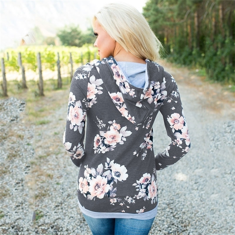 Autumn Floral Hoodie Sweatshirt Women Hooded Sweatshirt Flower Hoodies Women Long Sleeve Pocket Sweatshirts Hoodies For Women 201203