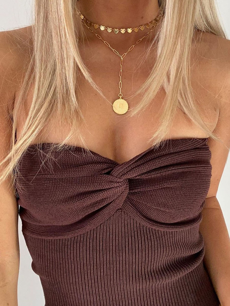 Knitted Y2k Tube Corset Crop Top Women Summer Strapless Camis Backless Off Shoulder Tank Bustier Vintage Vest Yuqung 220325