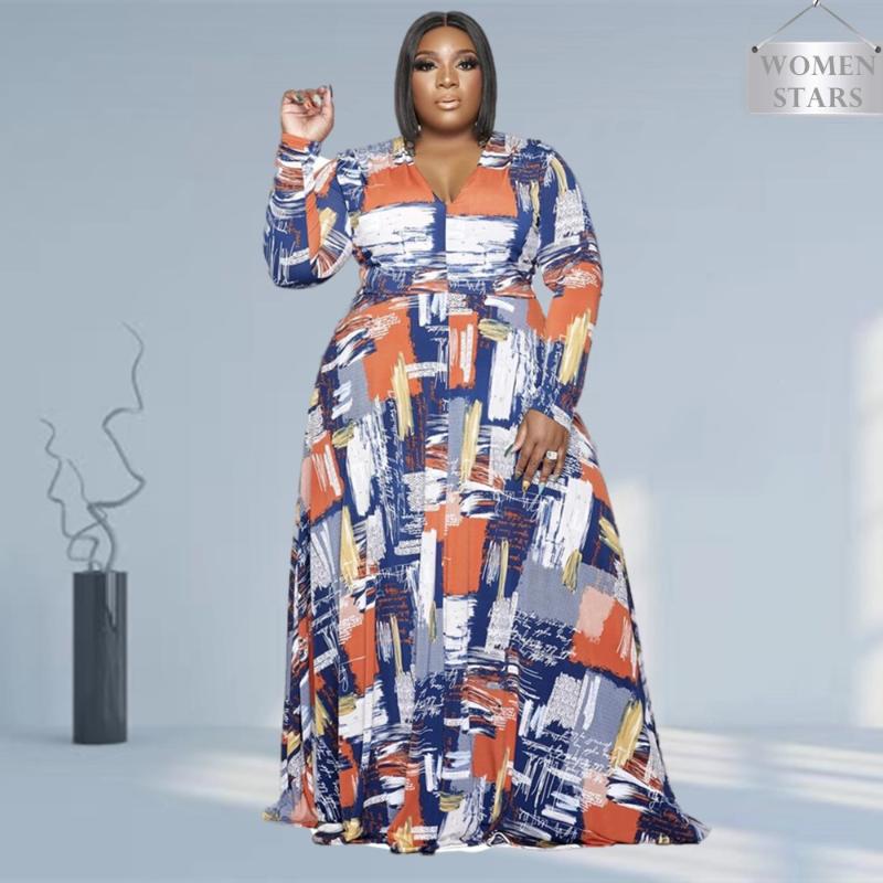 Plus Size Dresses Women V Neck Print Long Sleeve Elegant Party Casual Loose Maxi Full Length Dress Wholesale DropPlus, Orange
Plus Size Dresses Women V Neck Print Long Sleeve Elegant Party Casual Loose Maxi Full Length Dress Wholesale DropPlus, Orange