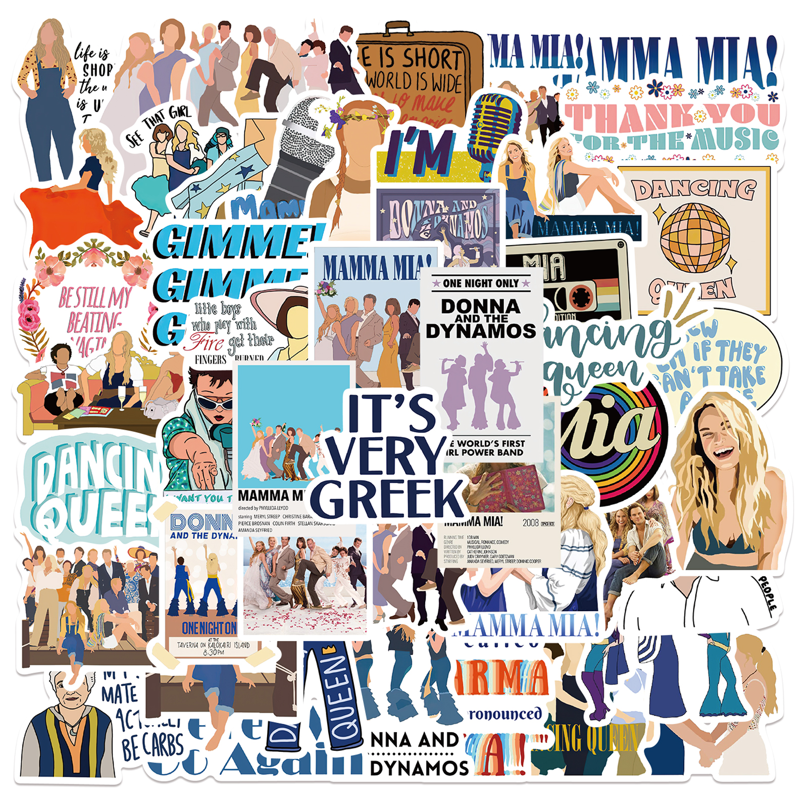 50Pcs mamma mia movie Sticker MammaMia graffiti Stickers for DIY Luggage Laptop Bicycle Sticker, Multi colors
50Pcs mamma mia movie Sticker MammaMia graffiti Stickers for DIY Luggage Laptop Bicycle Sticker, Multi colors