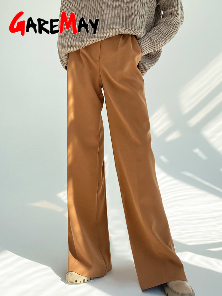 Women's Wide Trousers Suits Autumn Vintage Office Wear Straight Pant Stacked Elegant Loose Casual Oversize Pants for Women 220325