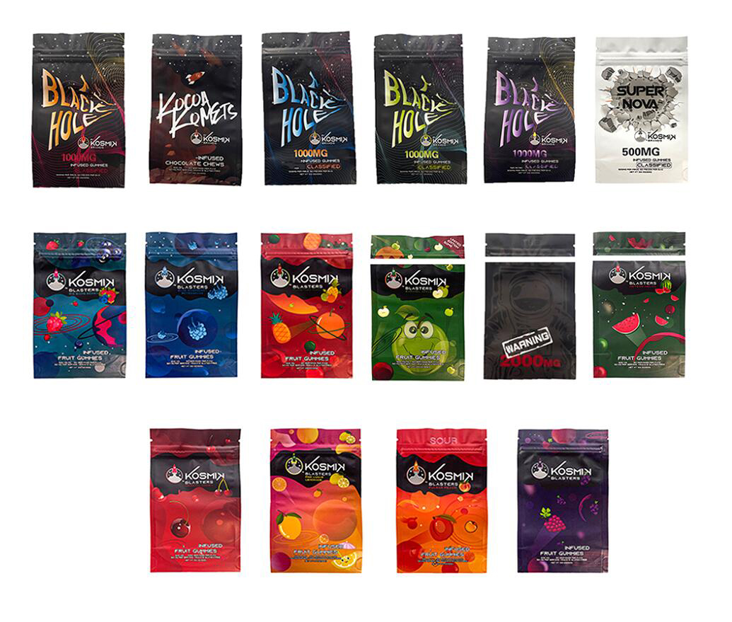 1000MG Kosmik blasters sour fruit gummies packing bags 500mg 50 servings pack 50mg per 3.5oz resealable mylar Edibles Infused Gummy zipper package bag newest 2000MG
1000MG Kosmik blasters sour fruit gummies packing bags 500mg 50 servings pack 50mg per 3.5oz resealable mylar Edibles Infused Gummy zipper package bag newest 2000MG